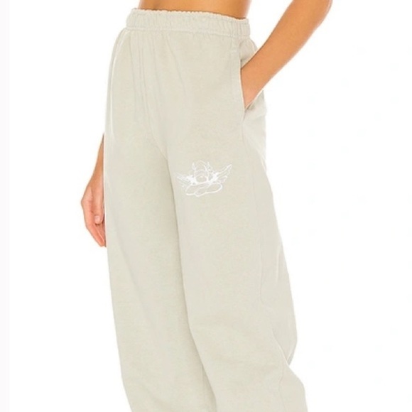 Boys Lie Pants - Boys Lie- Pale Mint Green Angel embroidered Elastic Sweatpants